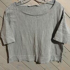 Athleta XXS Gray Textured Knit Boxy Crop Top Short‎ Sleeve Casual